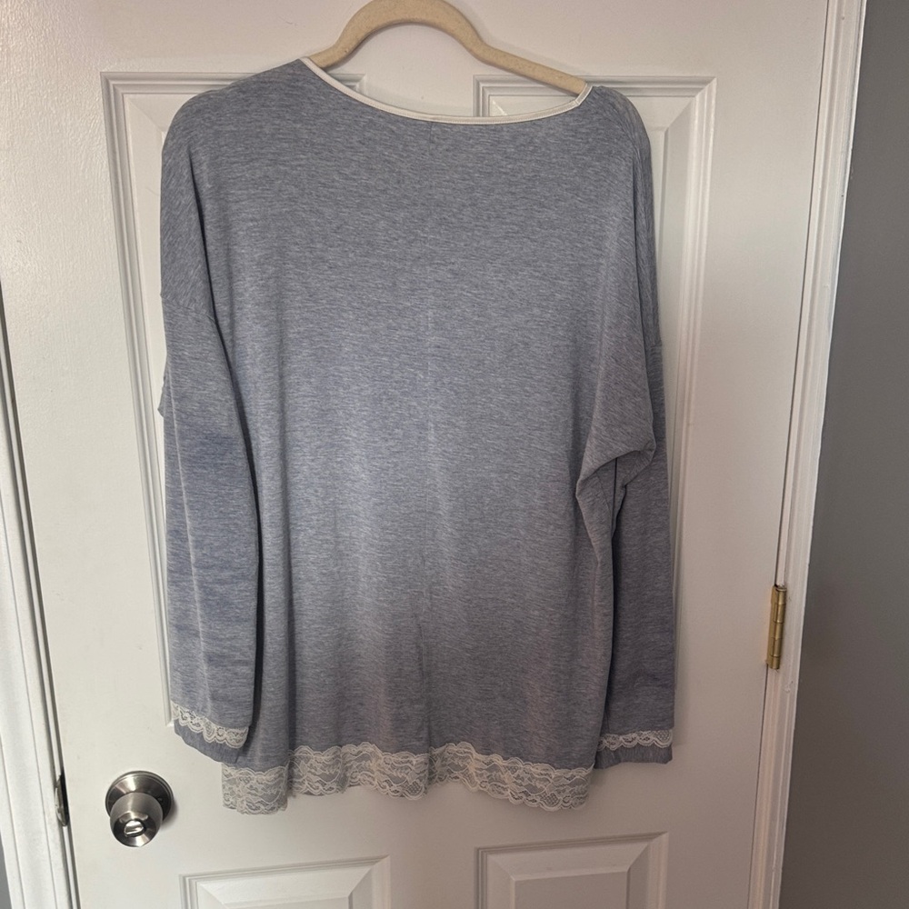 intimissimi Gray Long Sleeve Lace Trim Pajama Top - Picture 4 of 4